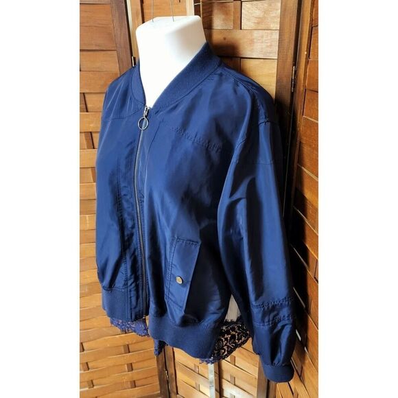 Laundry by Shelli Segal New Casual Lace-Trim Bomber Jacket Midnight Blue Size 14 - Picture 5 of 7